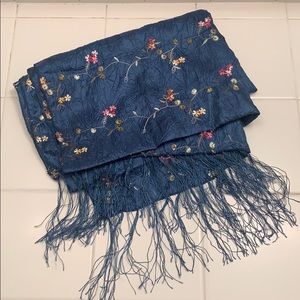 50% Silk Scarf with Embroidered Flowers